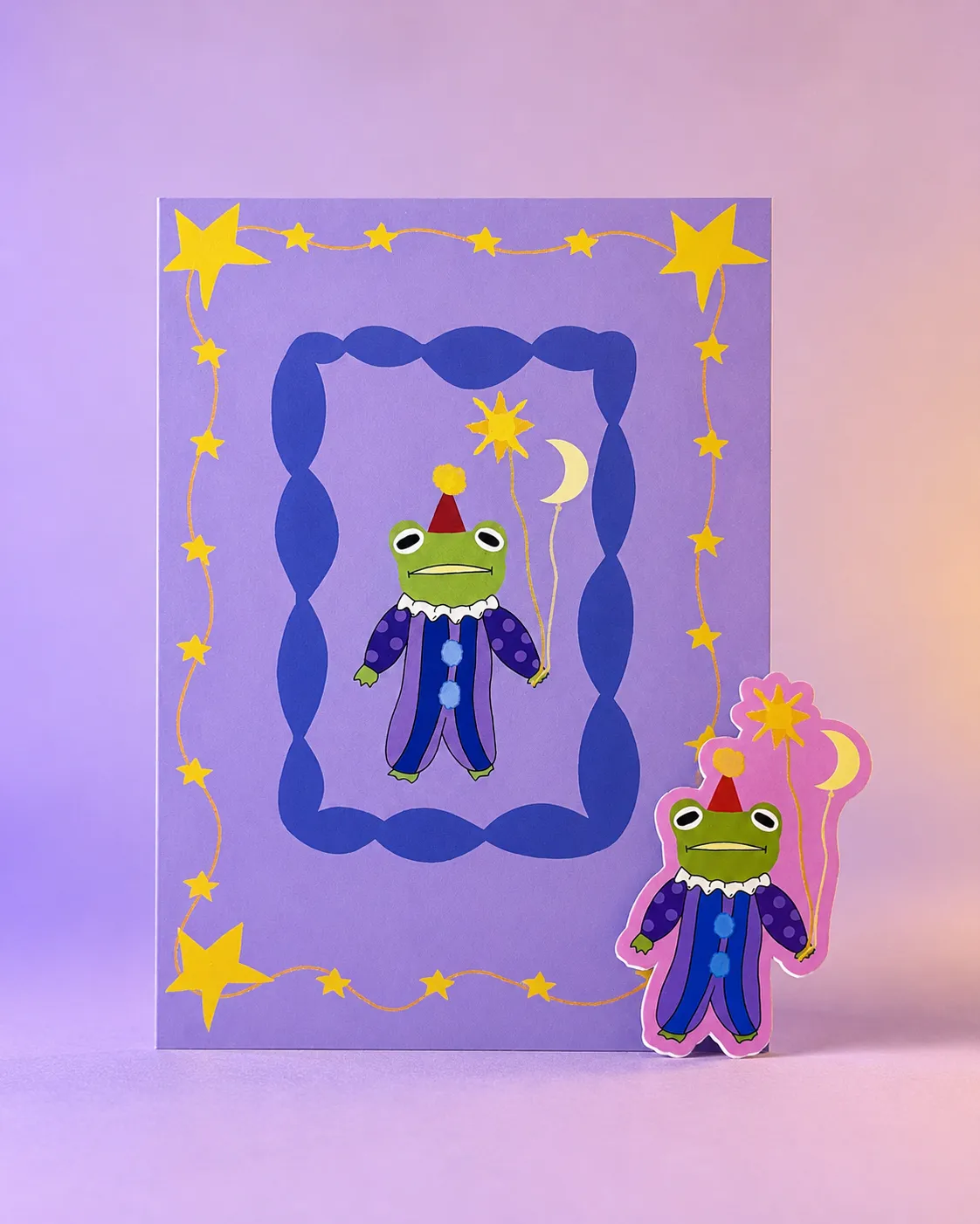 Zirkusfrosch-Postkarte, blaue Rückseite