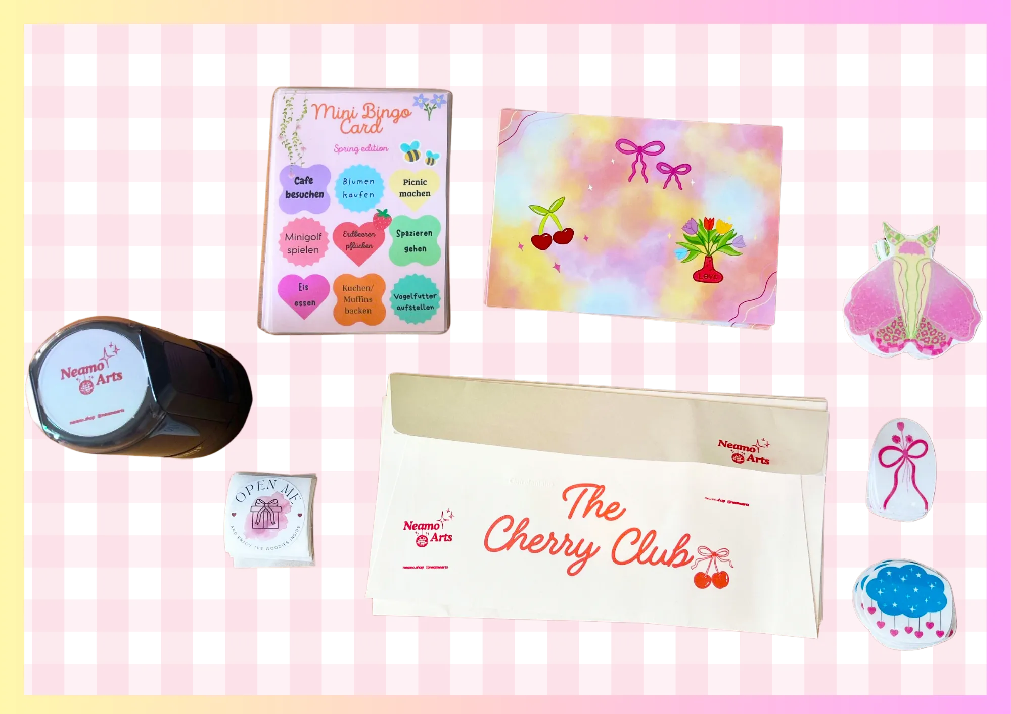 Cherry Club Inhalte: Persönlicher Brief, Postkarte, Bingo Card, Sticker