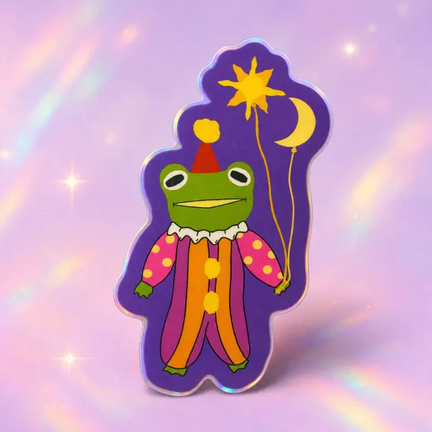 Sticker Zirkusfrosch mit Ballons, Stern und Mond von Neamo Arts
